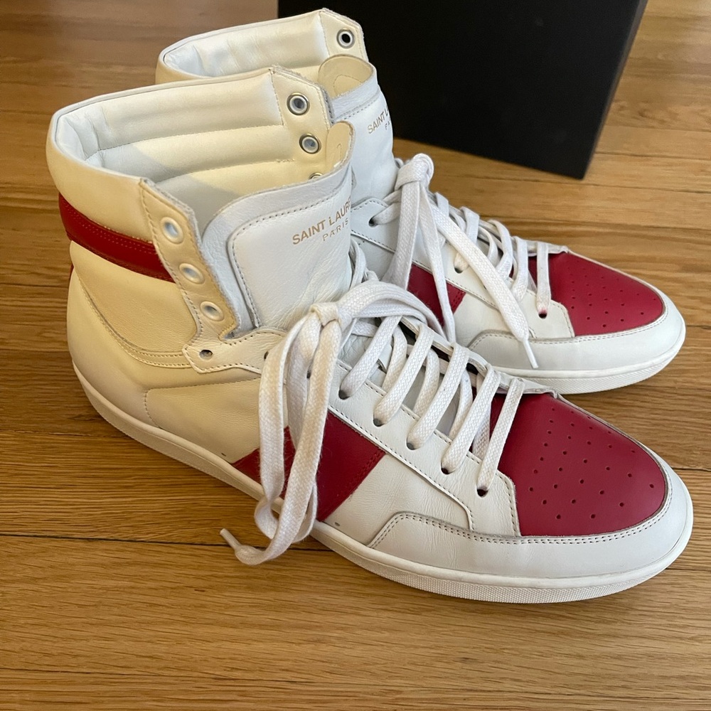 Saint Laurent Leather High Top Sneakers - Picture 3 of 8